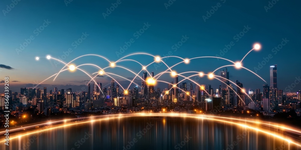 Obraz premium A Stunning Visual of a Futuristic Metropolis Showcasing Advanced Urban Technology and Connectivity