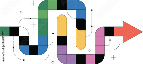 Colorful geometric path illustration with arrow direction for business strategy and solution concept