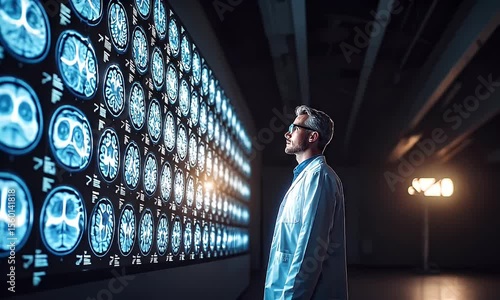 Medical professional reviewing brain scans.