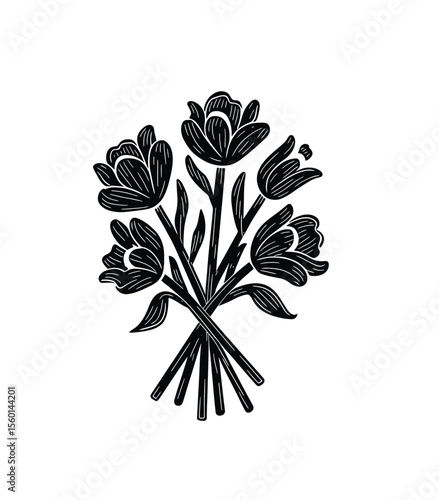 Bouquet flowers icon vector in black color wth white background. 