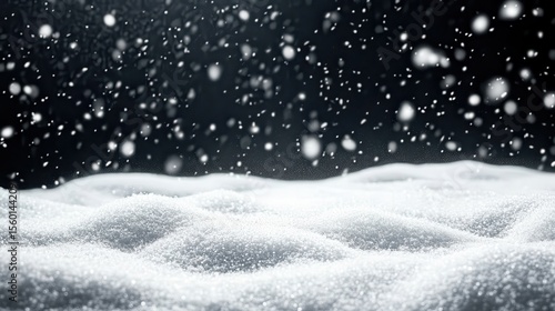 Falling snow over a field of smooth snowdrifts against a dark background. Great as a wintery background or to overlay text for holiday designs.