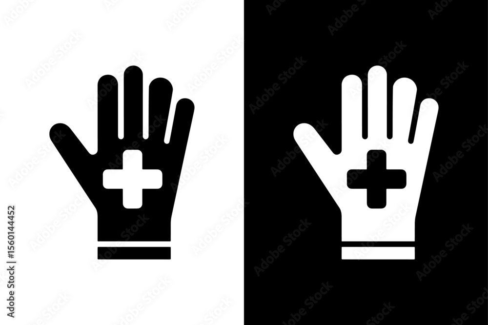 Fototapeta premium Medical Glove with Cross icon illustration on white and black background.