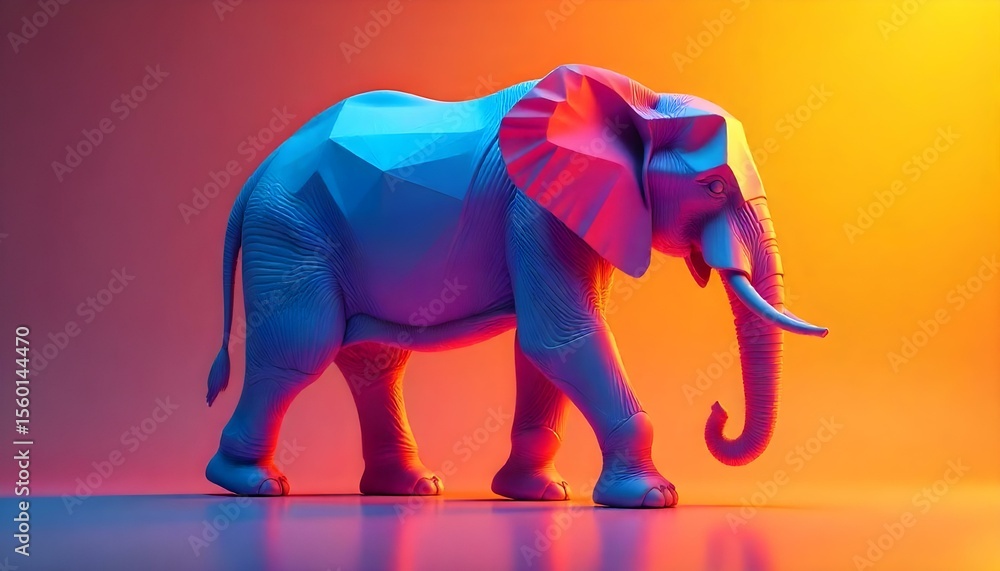 Obraz premium GeoElephant: Modern Polygonal Elephant Logo with Vibrant Gradients, Full Color Branding Icon