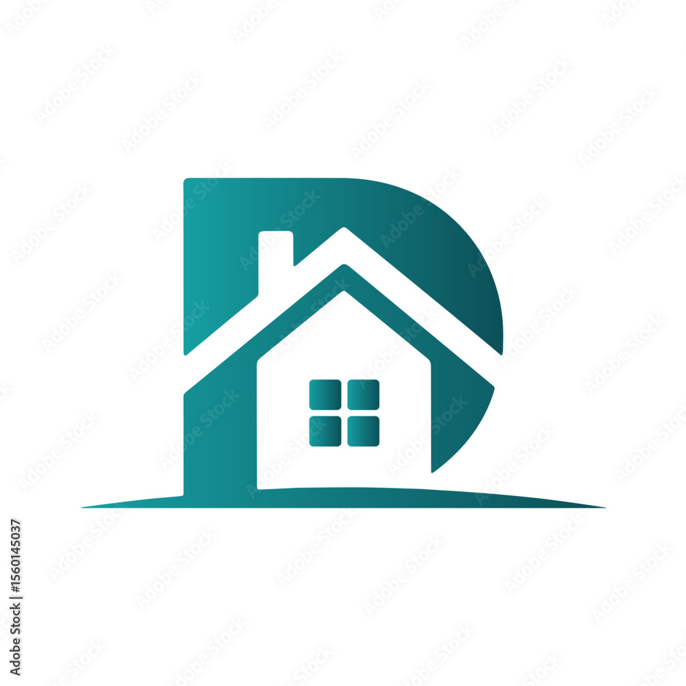 Logo for Real Estate Company Featuring a House within the Letter D icon illustration on white and black background. Logo for Real Estate Company Featuring a House within the Letter D icon illustration on white and black background.