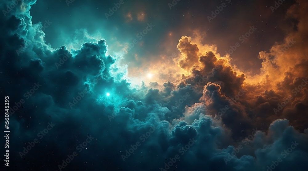 Vibrant Teal and Orange Nebula Clouds with Stars space cosmos Vibrant Teal and Orange Nebula Clouds with Stars space cosmos