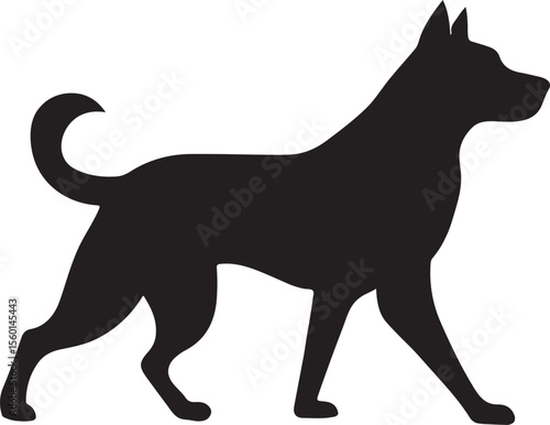Dog Walker Silhouette on White Background
