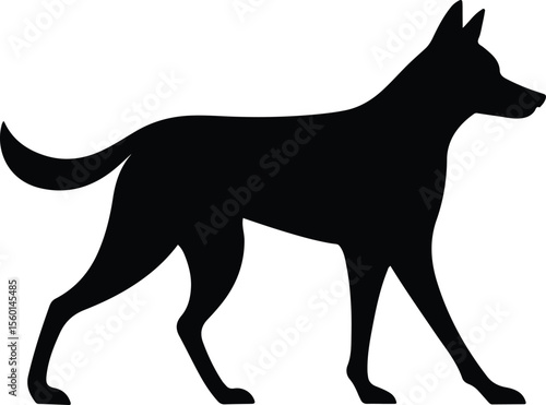 Dog Walker Silhouette on White Background
