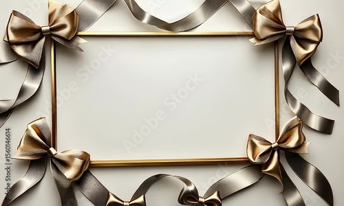 Gold and Silver Ribbons with Bows on a Blank Frame