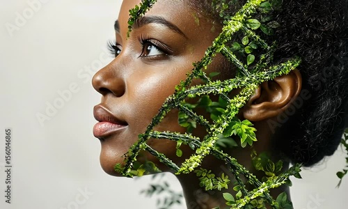 Woman's face with nature-inspired design