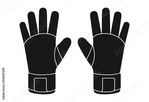 Pair of black goalkeeper gloves with white trim on a white background