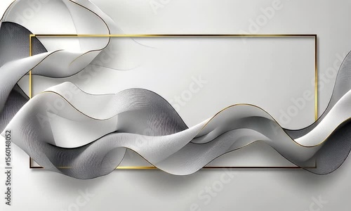 Abstract design with flowing shapes and gold frame