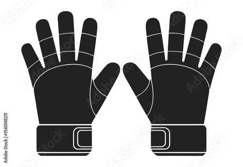 Pair of black goalkeeper gloves with white trim on a white background