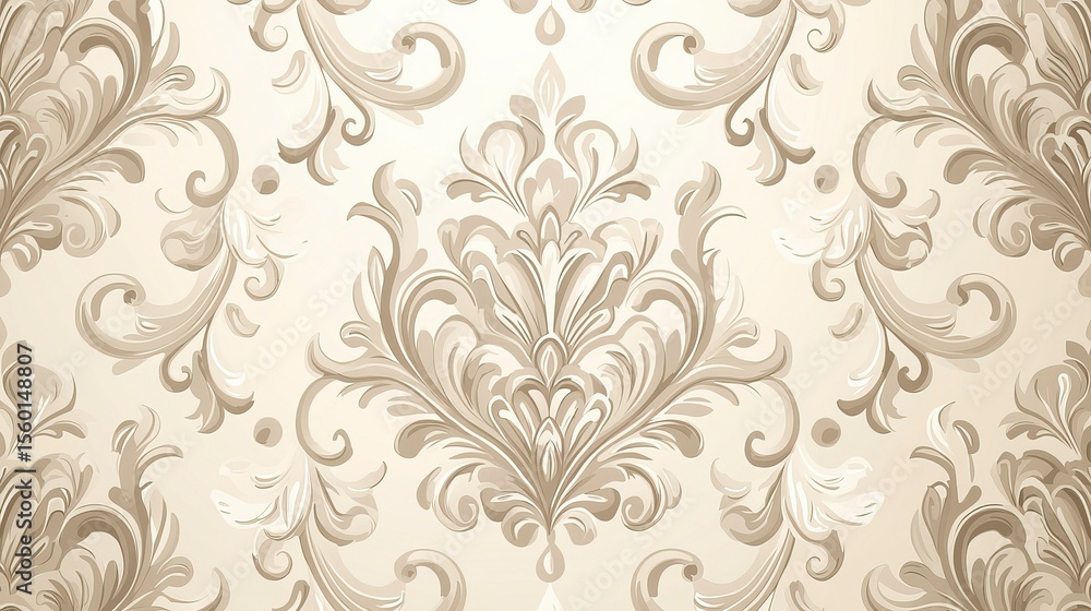 Fototapeta premium Vintage light beige damask pattern background vector in flat illustration style for presentation and decorative use