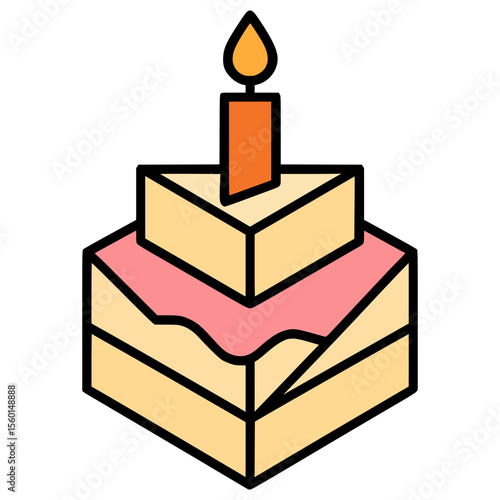 birthday cake papercraft flat color vector illustration template design