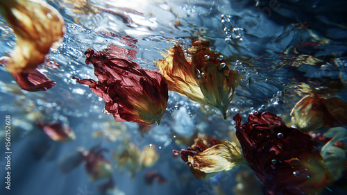 水中を浮遊する花びら