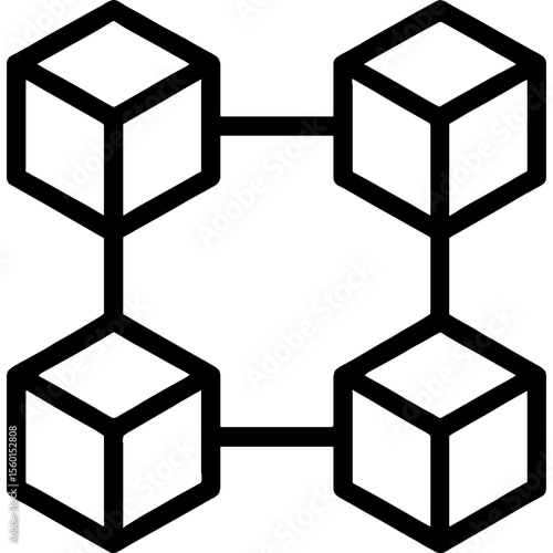 Blockchain network with connected cube blocks outline icon vector
