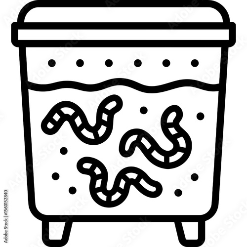 Compost bin with worms outline icon vector