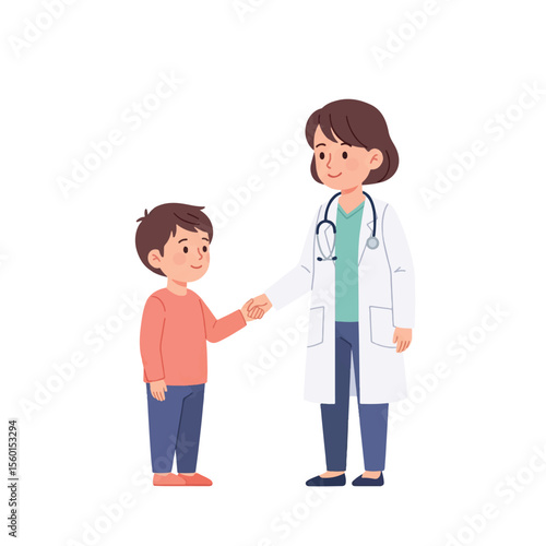 A friendly doctor and a child shaking hands, likely during a checkup or consultation.