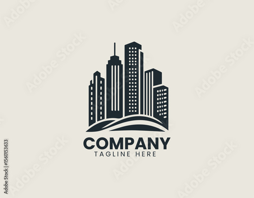 Towering black skyscrapers on a curved base representing modern urban development. Architecture concept