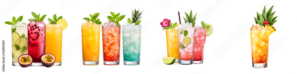 Fototapeta premium Refreshing Summer Cocktails: Vibrant Mixed Drinks on White