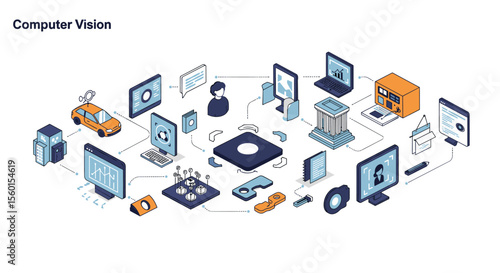 Computer vision technology in modern devices vector illustration for design projects