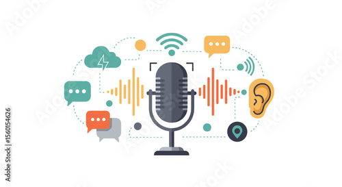 Podcast and communication concept vector illustration - flat design for digital media and broadcasting