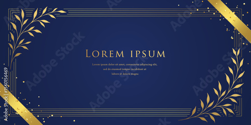 Elegant Blue and Gold Botanical Frame Background