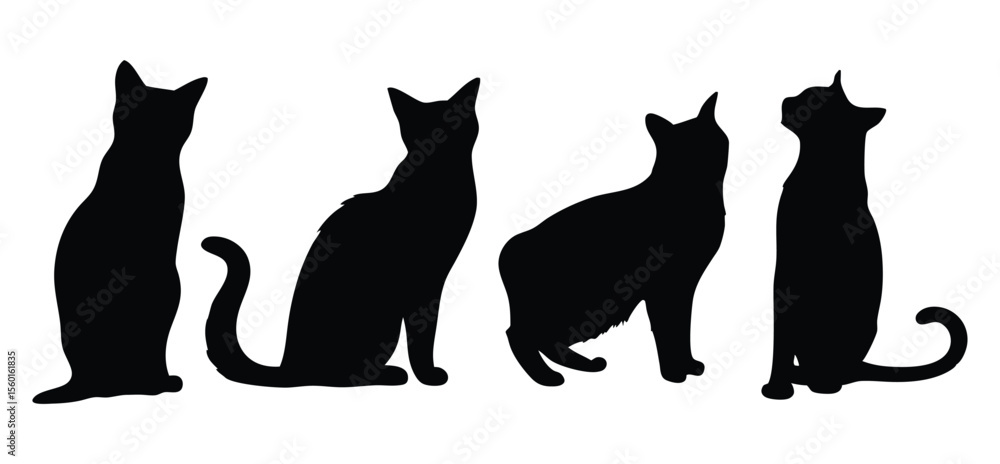 Fototapeta premium Set of Sitting Cat Silhouette