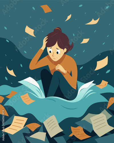 A person drowning in a sea of their partners words unable to escape from the suffocating and toxic environment.. Vector illustration