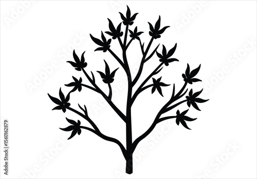 Witch Hazel flower silhouette on white background
