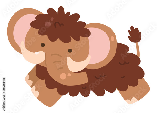 Cute Mammoth Animal Brown Woolly Giant Prehistoric Creature Illustration