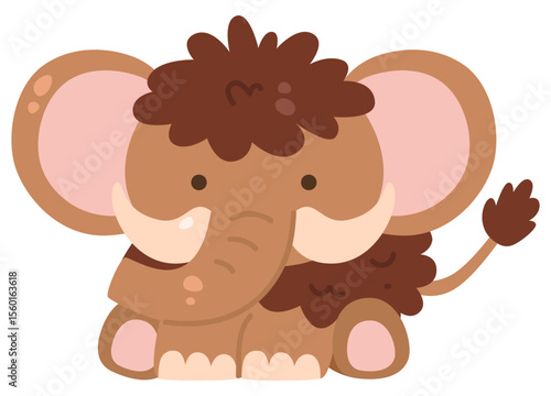 Cute Mammoth Animal Brown Woolly Giant Prehistoric Creature Illustration