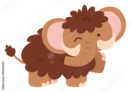 Cute Mammoth Animal Brown Woolly Giant Prehistoric Creature Illustration