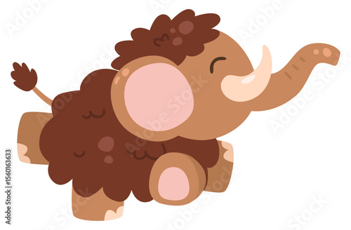 Cute Mammoth Animal Brown Woolly Giant Prehistoric Creature Illustration
