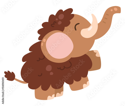 Cute Mammoth Animal Brown Woolly Giant Prehistoric Creature Illustration