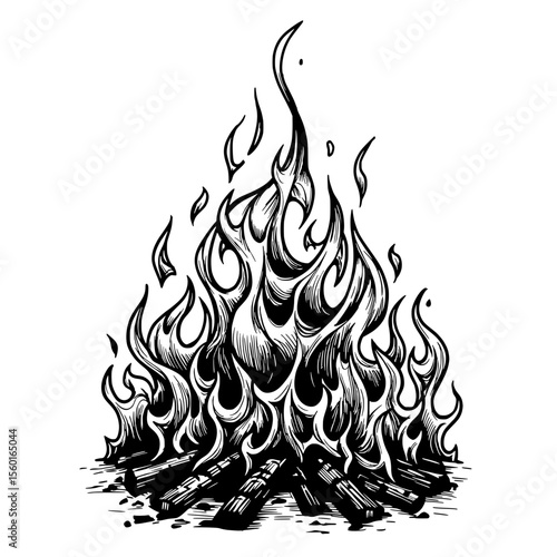Eternal Blaze: Capturing the mesmerizing dance of flames in an artistic, handcrafted black and white sketch. Embodying the raw power and primal allure of fire.
