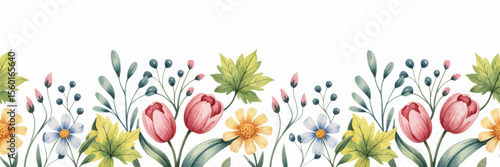 Floral Border: A vibrant and picturesque floral border filled with an array of meticulously painted watercolor blossoms, creating a stunning visual tapestry that captivates the eye.