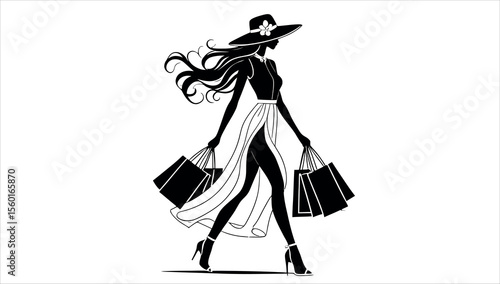 A Silhouette of a woman carrying shopping bags