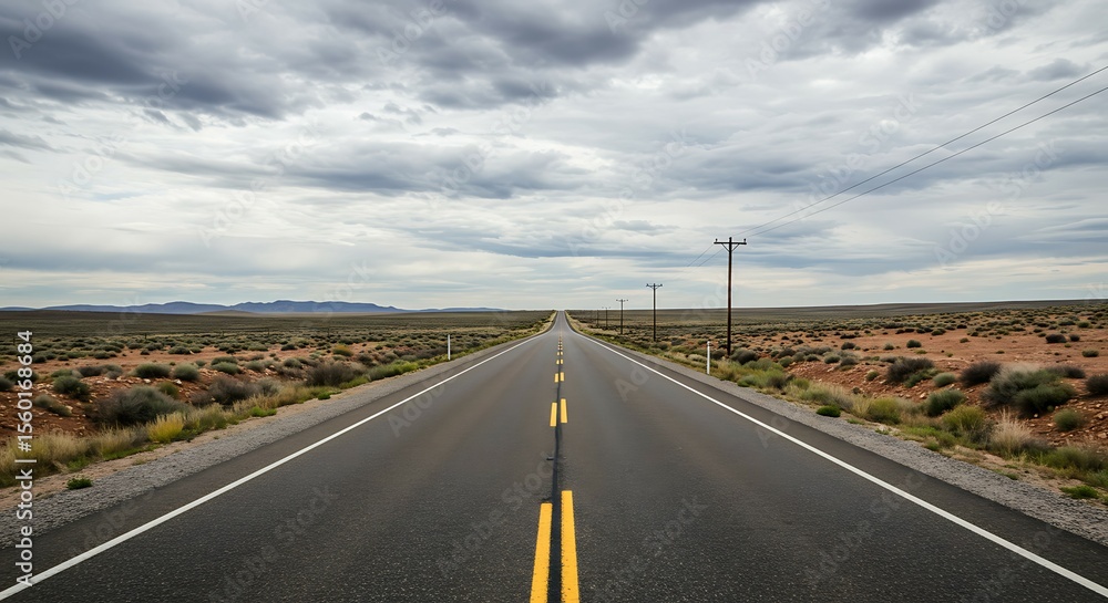 Obraz premium Open road stretching towards horizon under cloudy sky