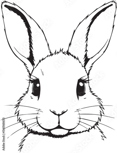 Cute Bunny Face: A charming and meticulously illustrated image of a bunny's adorable face, the focus is on its expressive eyes, long ears, and delicate whiskers.