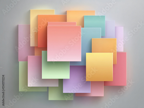 Bright geometric squares on pastel gradient, modern design