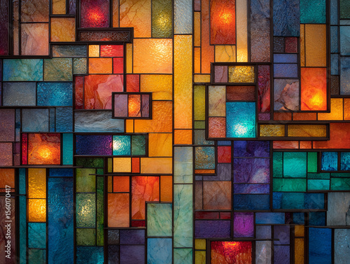 Colorful geometric stained glass, abstract and artistic