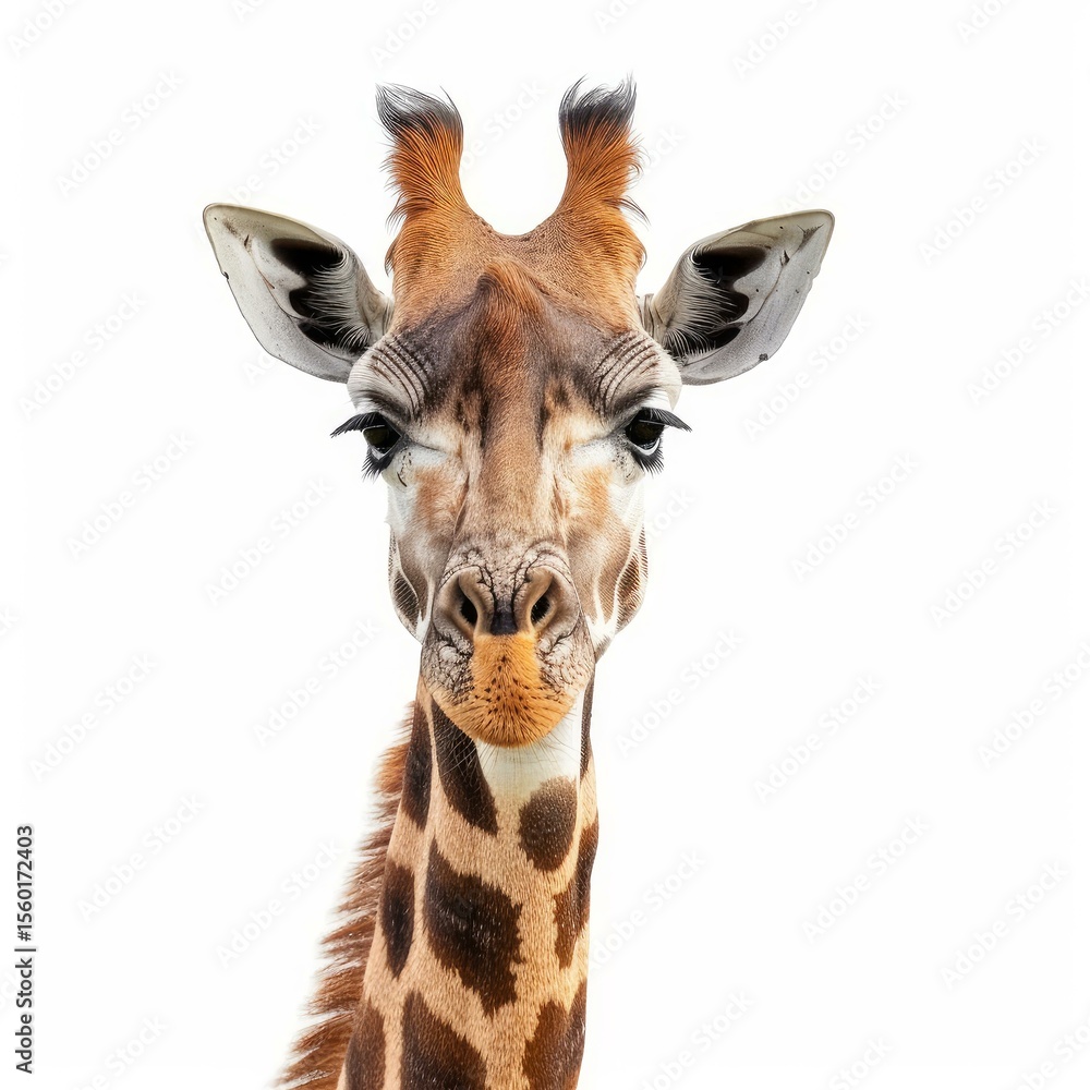 Obraz premium Giraffe is posing on a white background with a curious expression