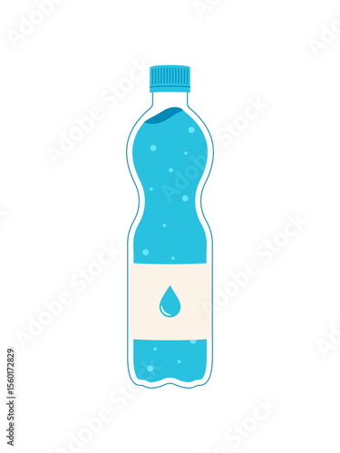Wavy-shaped water bottle with a drop label. Stylish and fresh. Perfect for wellness, sport, and hydration-related creative projects.