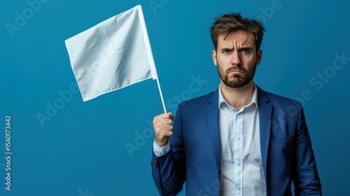 Man Holding White Flag, Surrendering, Giving Up, Defeat, Busines
