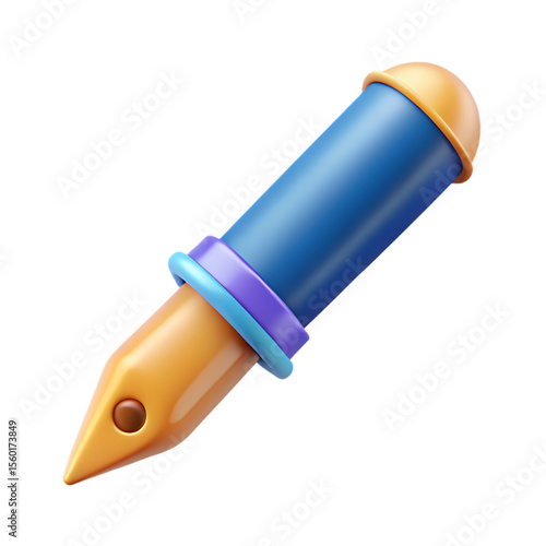 Cute 3D Cartoon Fountain Pen Icon - Writing & Creativity Element