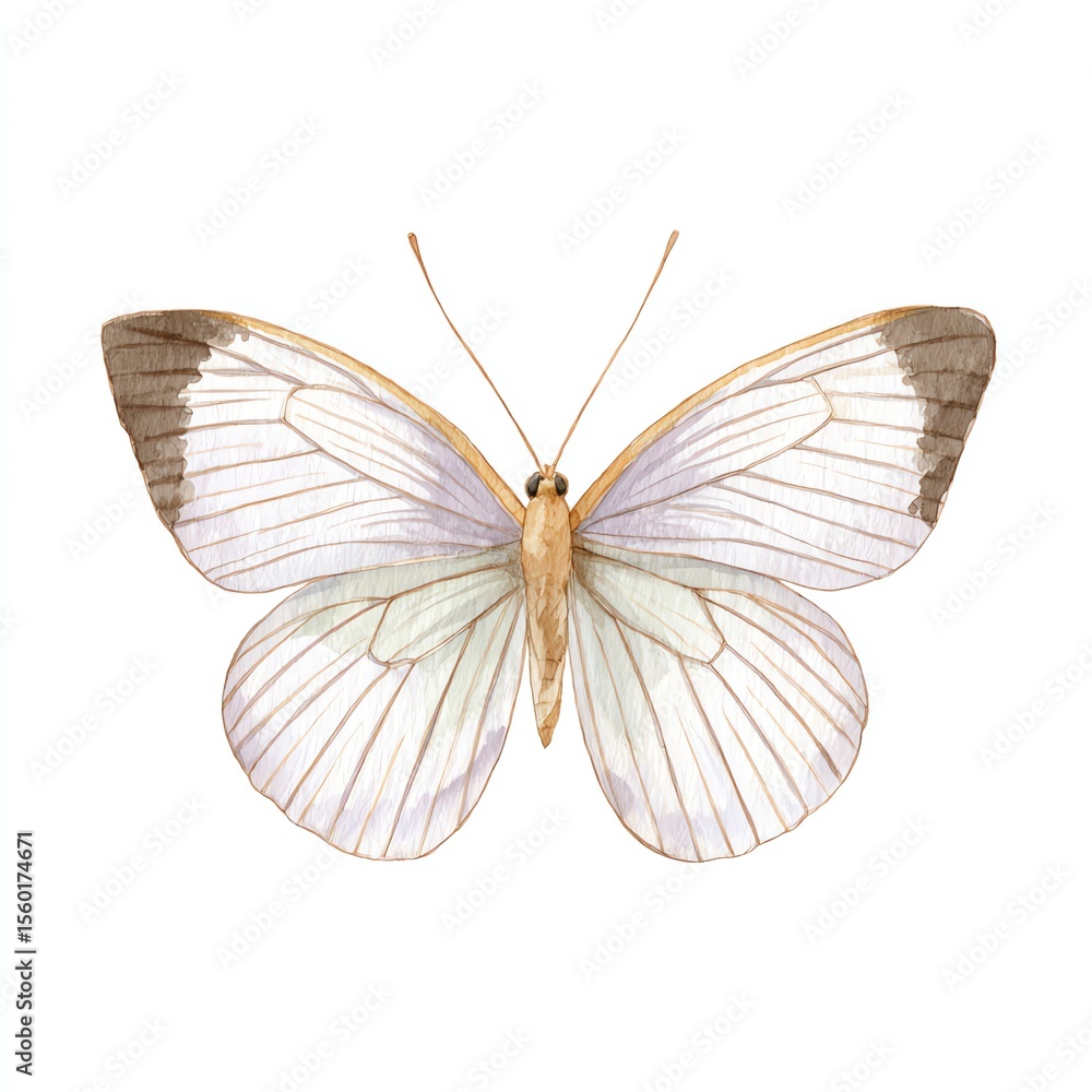 Fototapeta premium Delicate Watercolor Butterfly with Brown-Tipped Wings, a Stunning Nature Illustration