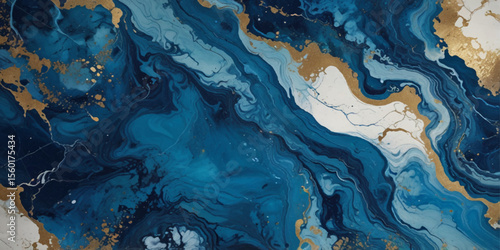 Beautiful abstract blue and white marble luxurious wall grunge background. Blue marble stone wall texture.	