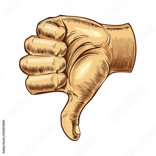 Illustration of Hand Showing Thumbs Down Gesture on Black Background, Depicting Disapproval or Rejection