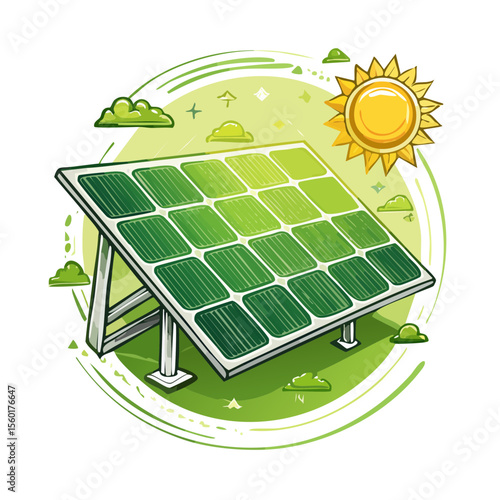 Solar panel generating clean energy from the sun alternative power source cartoon illustration renewable resources sustainable concept future green technology